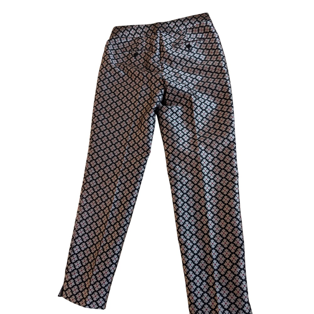 Talbots Womens Geometric Floral Jacquard Ankle Pants Black Tan Red Size 4 06/14 - Picture 2 of 8
